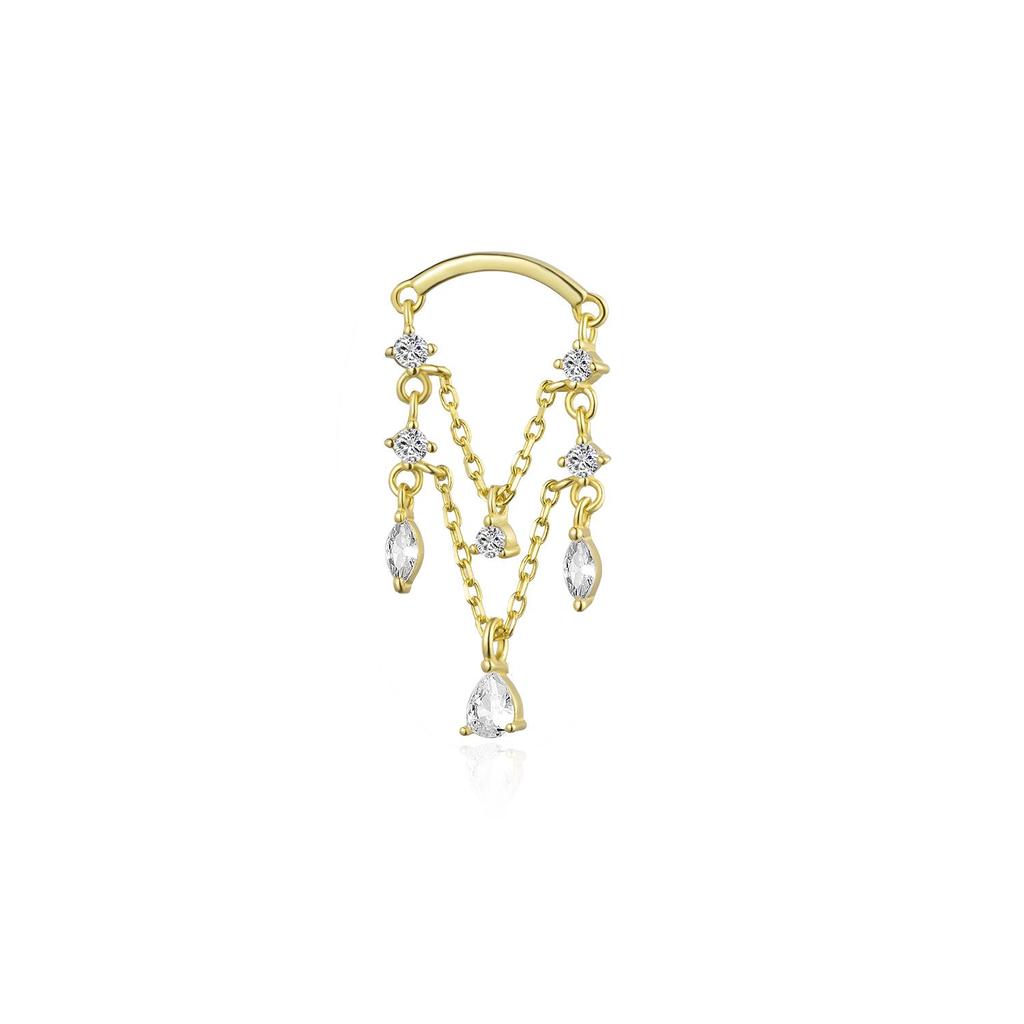 ANDYWEN 925 Sterling Silver Gold Chain Zircon Drop Stud Earring Line Crystal  Luxury Clips Fine Jewelry Wedding Gift