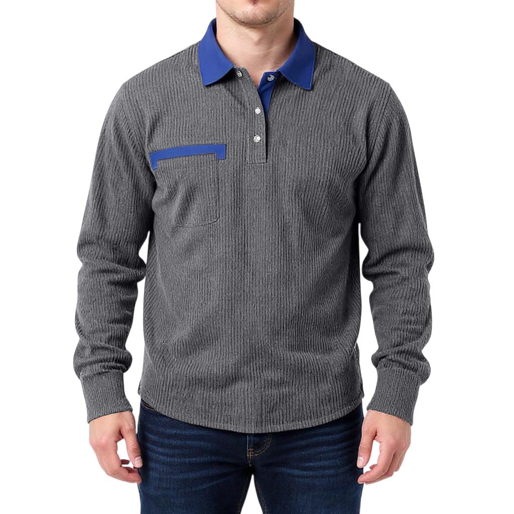 Men's Double Color High Collar Button Long Sleeve Shirt Casual Autumn/Winter Top