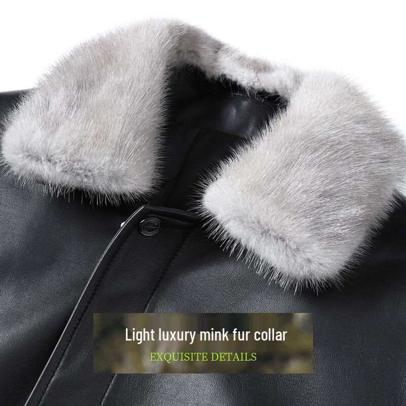Men's Winter Mink Fur Collar Sheepskin Leather Goose Down Jacket