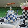 2.5 Quart Check Enamel Tea Kettle Vintage Enameled Teapot Stovetop For Water Coffee Tea Pot Home Kitchen Decor With Handle