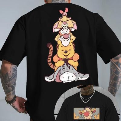 202526 Summer Winnie the Pooh Tshirt Y2k Tigger Hat Printed 100 Cotton Printed Tshirt Unisexs Loose Tshirt