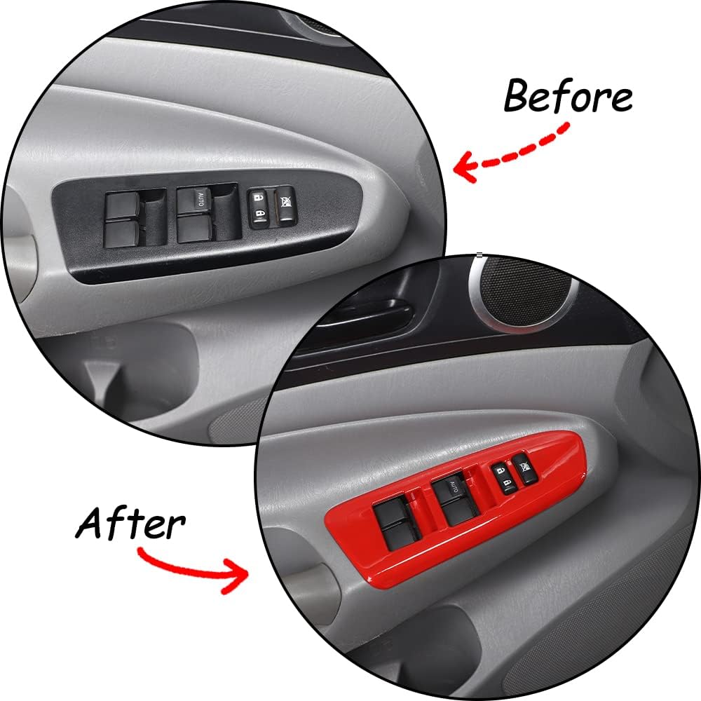ABS Car Look Interior Door armrest Window Switch Panel Cover Trim for Toyota Tacoma 2011 2012 2013 2014 2015 (red)
