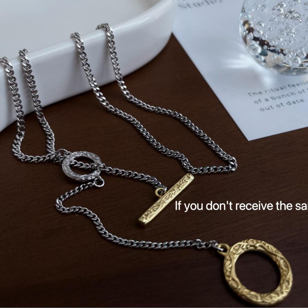 S925 Sterling Silver Arabesque Pattern OT Buckle Necklace - Light Luxury, Trendy Long Chain for Evening Dress.