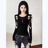 Bottom shirt hollow design niche off-shoulder top feeling slim Spice Girl new thin sexy T-shirt spring and autumn