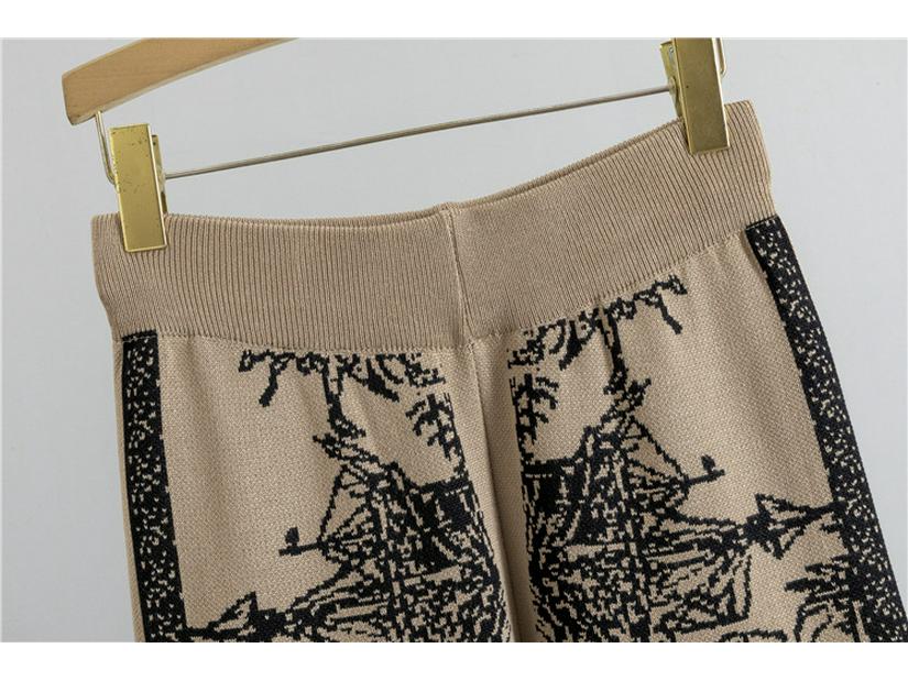 Women's Ink Painting Knit Pullover & Wide-Leg Pants Set - Autumn/Winter Casual Two-Piece