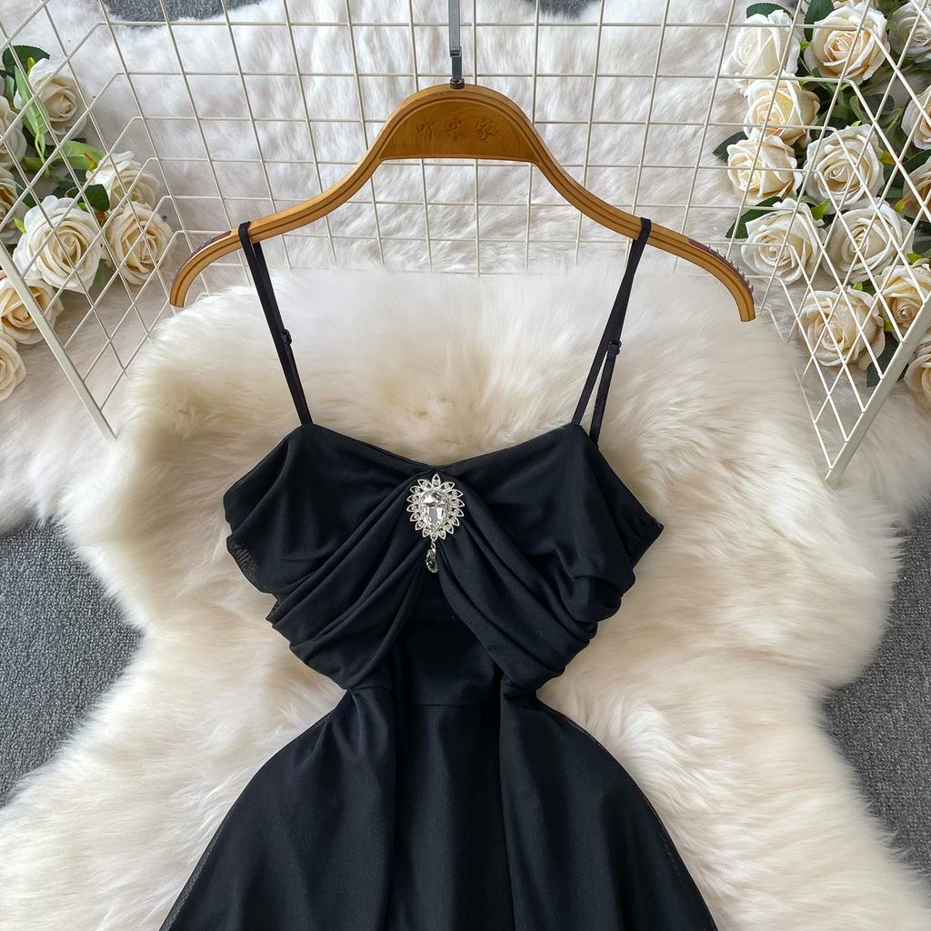 Vestido Mini Bustier Sexy de Malla sin Tirantes para Mujer, sin Mangas, con Pedrería, Espalda Descubierta, Estilizador, Cruzado, Corto