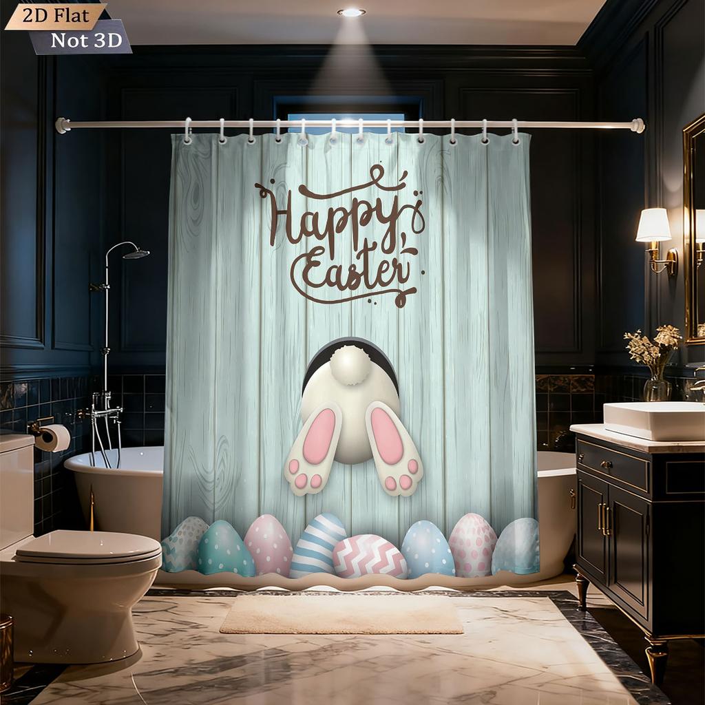 1Pc Easter Cute Rabbit Printed Waterproof Shower Curtain Partition Privacy Hanging Curtain 12 Hooks Available In Various Sizes