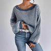 Loose Fit Striped Off Shoulder Lantern Sleeve Pullover Sweater