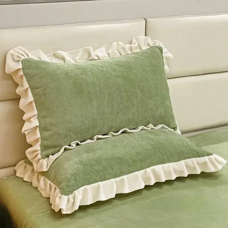 Lace  Thickened Milk Velvet Pillow Case Pair   Cozy Skin-friendly Dual-sided Pillowcase Single Person Pillow