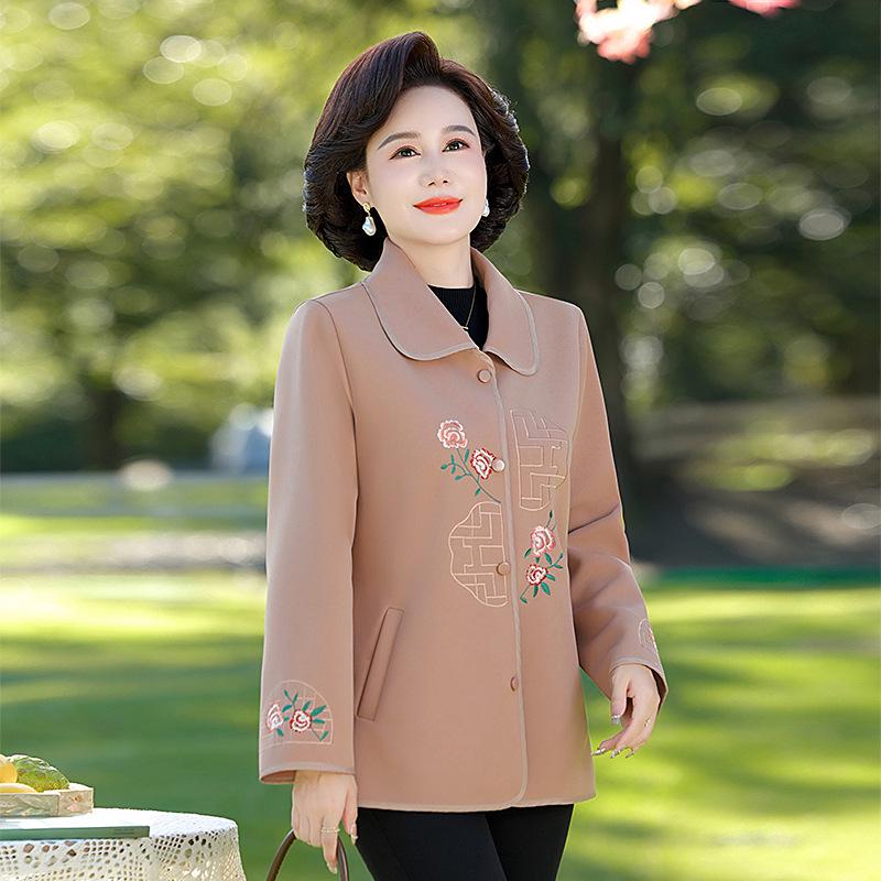 Women's Spring & Autumn Casual Woolen Jacket - 2024 New Style for Middle-Aged and Elderly Mothers