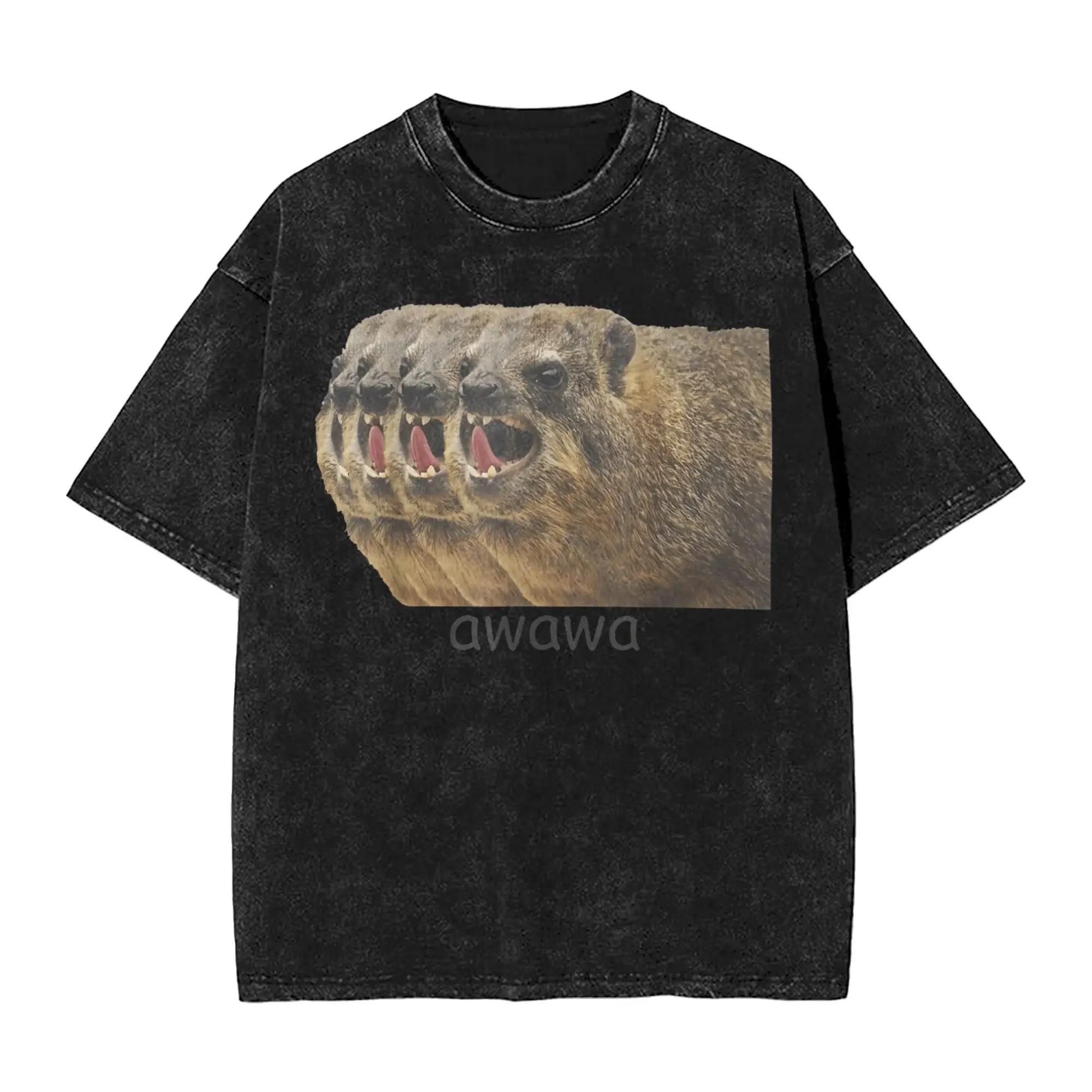 Arrival Rock Hyrax Awawa Cute Hyrax Meme Washed Mens Women Clothes Tee Shirt Graphic TShirts for Men Ropa Hombre S