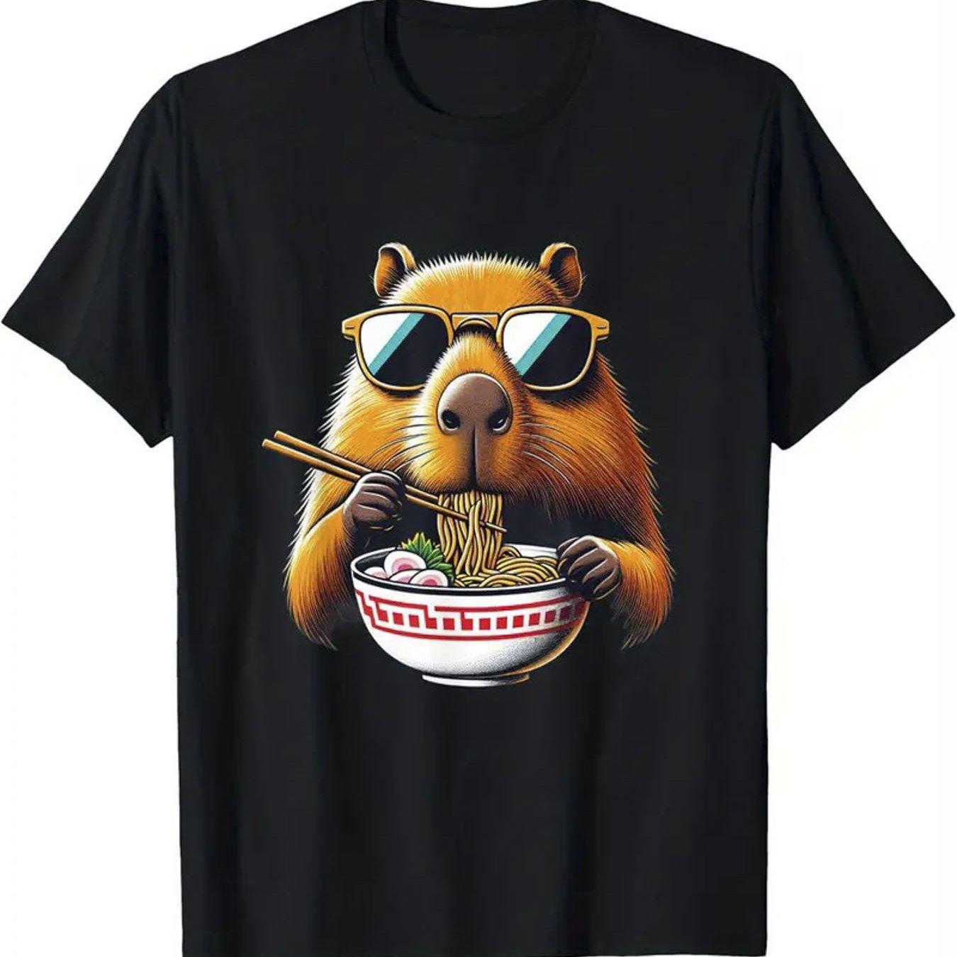 Cool Capybara Eating Ramen T-shirt L