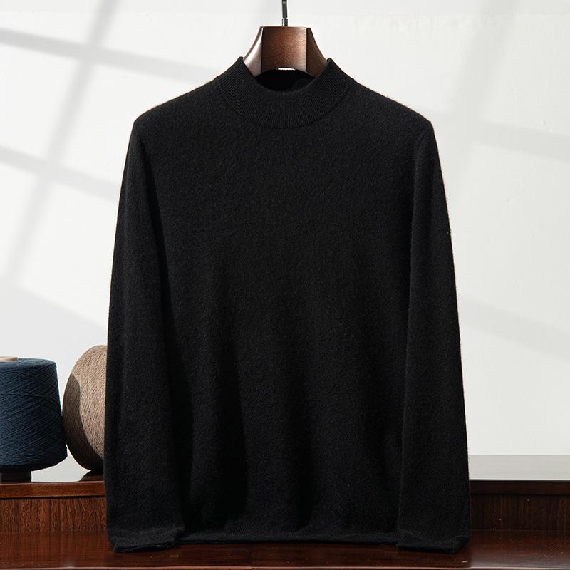 Men's Plus Size Cashmere Pullover: Autumn & Winter Solid Color Half-High Neck Knit Sweater for Business