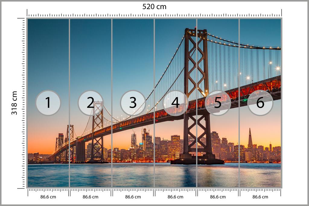 Photomural San Francisco Skyline With Oakland Bay Bridge At Sunset, California, Usa Smooth Vinyl 520x318