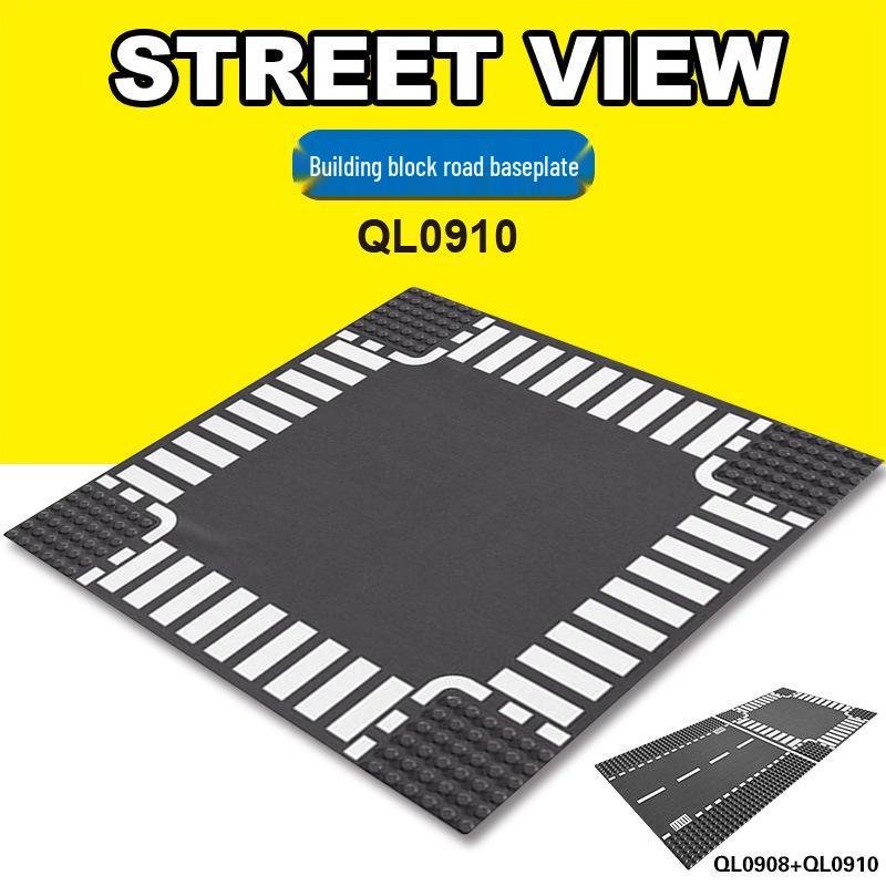 Street Scene 25x25CM Road Baseplate with Small Pegs - Single-Sided Race Track, Straight & Curved