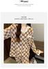 Cloud Cotton Korean Style Striped Plaid Pajama Set: Long Sleeve Cardigan & Pants for Indoor/Outdoor Wear, Real Shot.