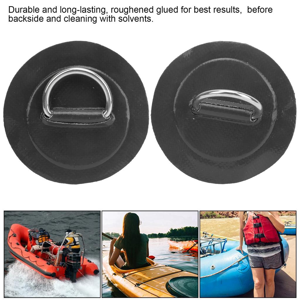 2pcs Inflatable Boat Kayak D  Pad Patch PVC Marine Stainless Steel Fixed Buckle(Black )
