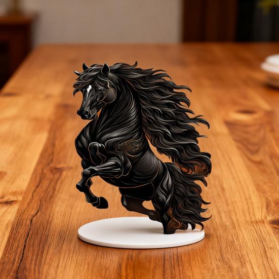 Yousheng Acrylic Horse Table Sign 2D Flat Black Horse Shaped Decoration Sign Home Living Room Bedroom Tabletop Ornament Horse Lover Gift