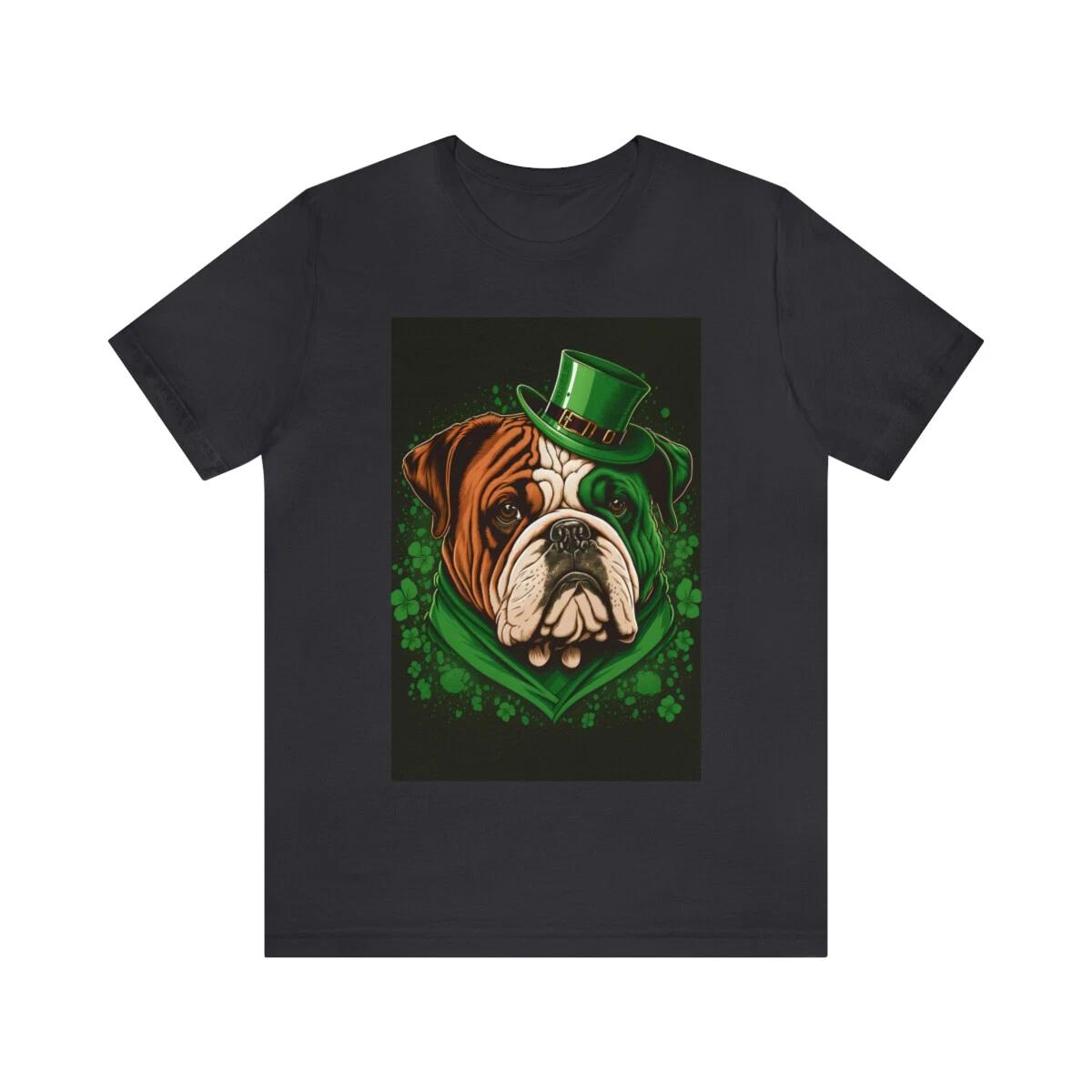 Irish Bulldog with Leprechaun Hat T-Shirt (2023) Unisex Jersey Short Sleeve Tee 4XL