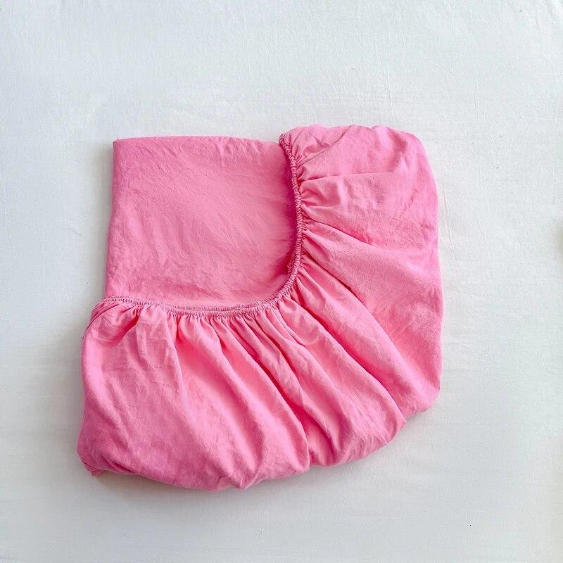 Cotton Bedding Fitted Sheet Elastic Band Around Mattress Cover Single Double King Queen Size Solid Color Bed Cover No Pillowcase