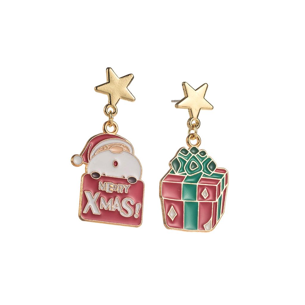 Christmas New Fashion Alloy Oil Drop Earrings Christmas Tree Snowman Gift Box Bell Ear Hooks Holiday Earrings