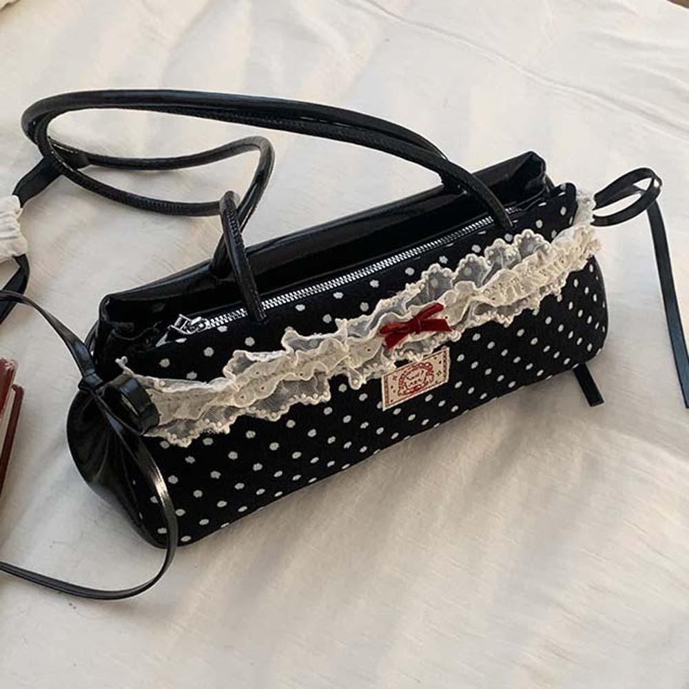 Lace French Stick Handbag Sweet PU Shoulder Bag Shopping Polka Dot Underarm Bags  Women