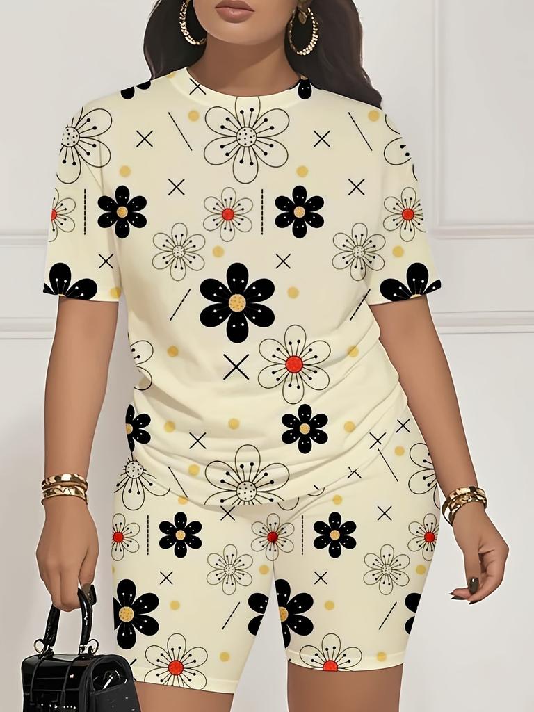 Skull Head 1116 Summer New Versatile Abstract Printed Women's Clothing Suit European and American Women's Clothing Daily Short Sleeve Shorts