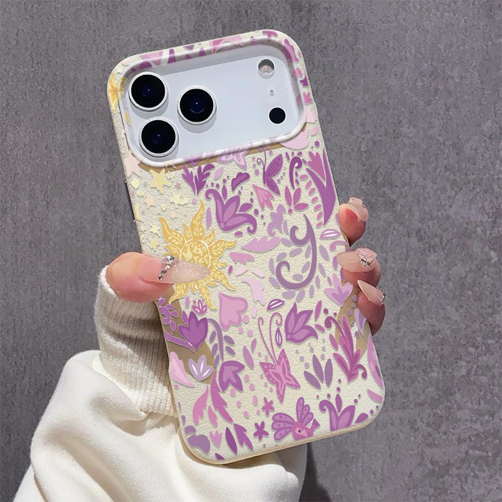 Dreamy Flower Print Lychee Protective Phone Case For iPhone 17 Air 16 15 13 12 11 ProMax Pro Plus Anti-Scratch Funda Bumper