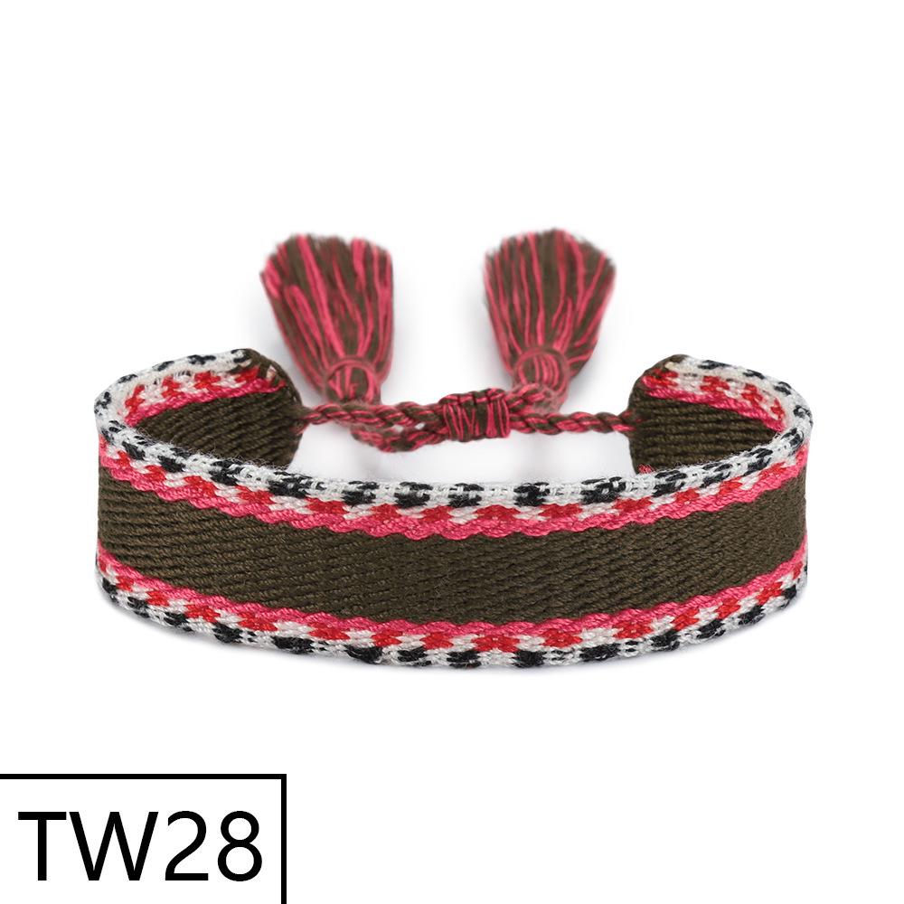 Handmade Bohemian Embroidered Logo Tassel Bracelet - Ethnic Style Friendship Band