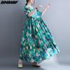 DIMANAF kobiety sukienka letnia Plus rozmiar plażowa sukienka lniana czeski nadruk kwiaty moda Lady Vestidos luźna długa sukienka na co dzień Oversize 9063