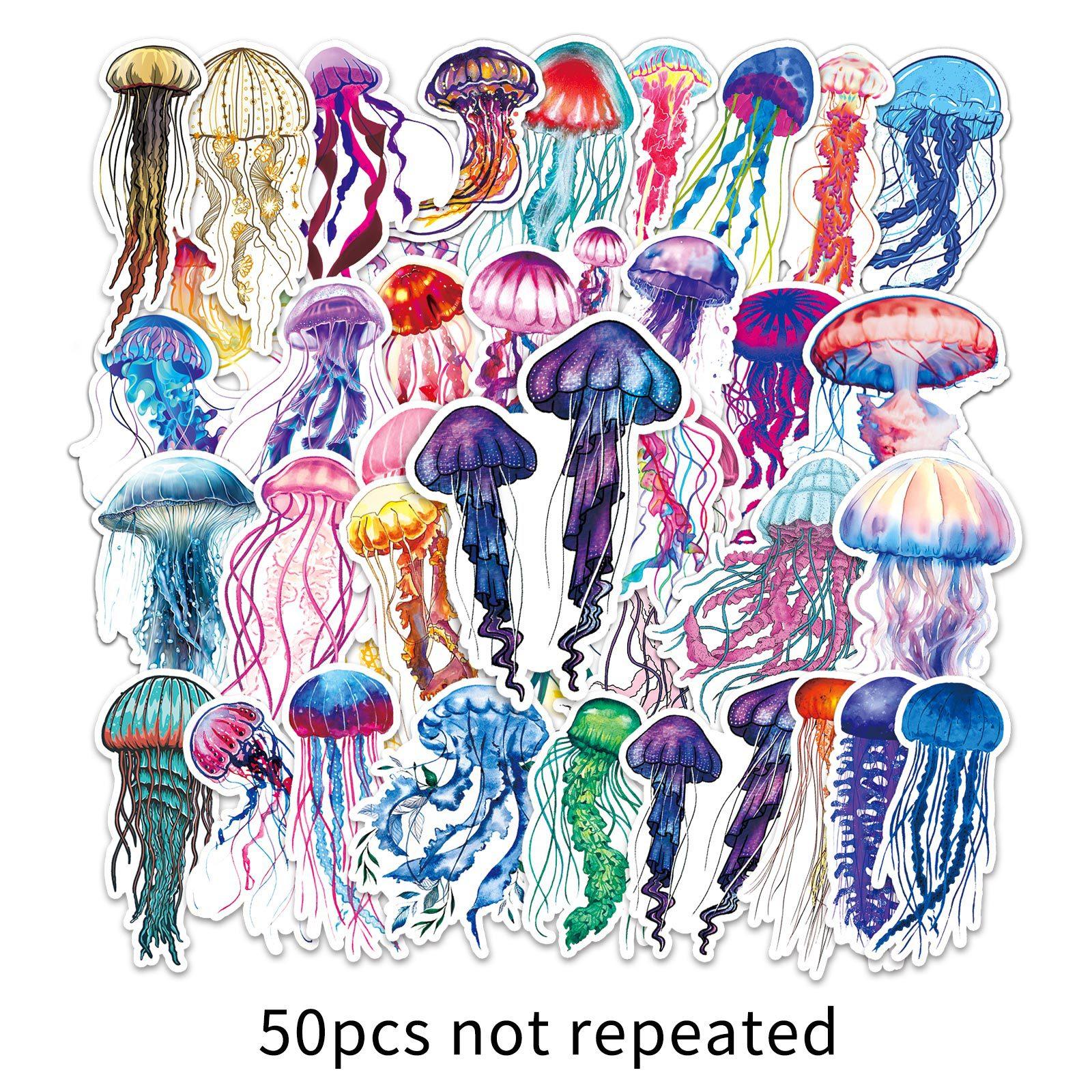 

50 Медузы Дудл Персонализированные Акварель Морская Жизнь Детские Награды Декоративные Мобильные Наклейки на Чемодан