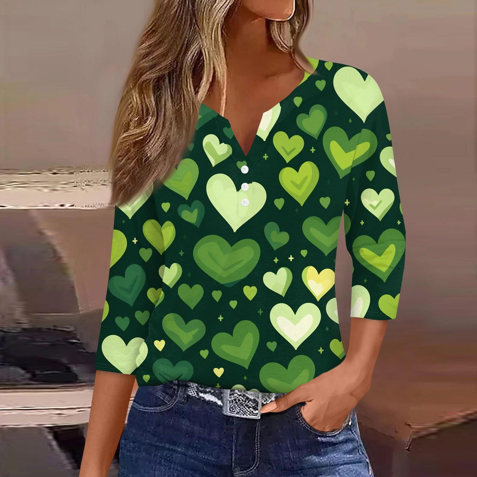 

Женская ул.. Повседневный топ на пуговицах с V-образным вырезом и принтом ко Дню Святого Патрика, универсальный, с рукавами 3/4 XL