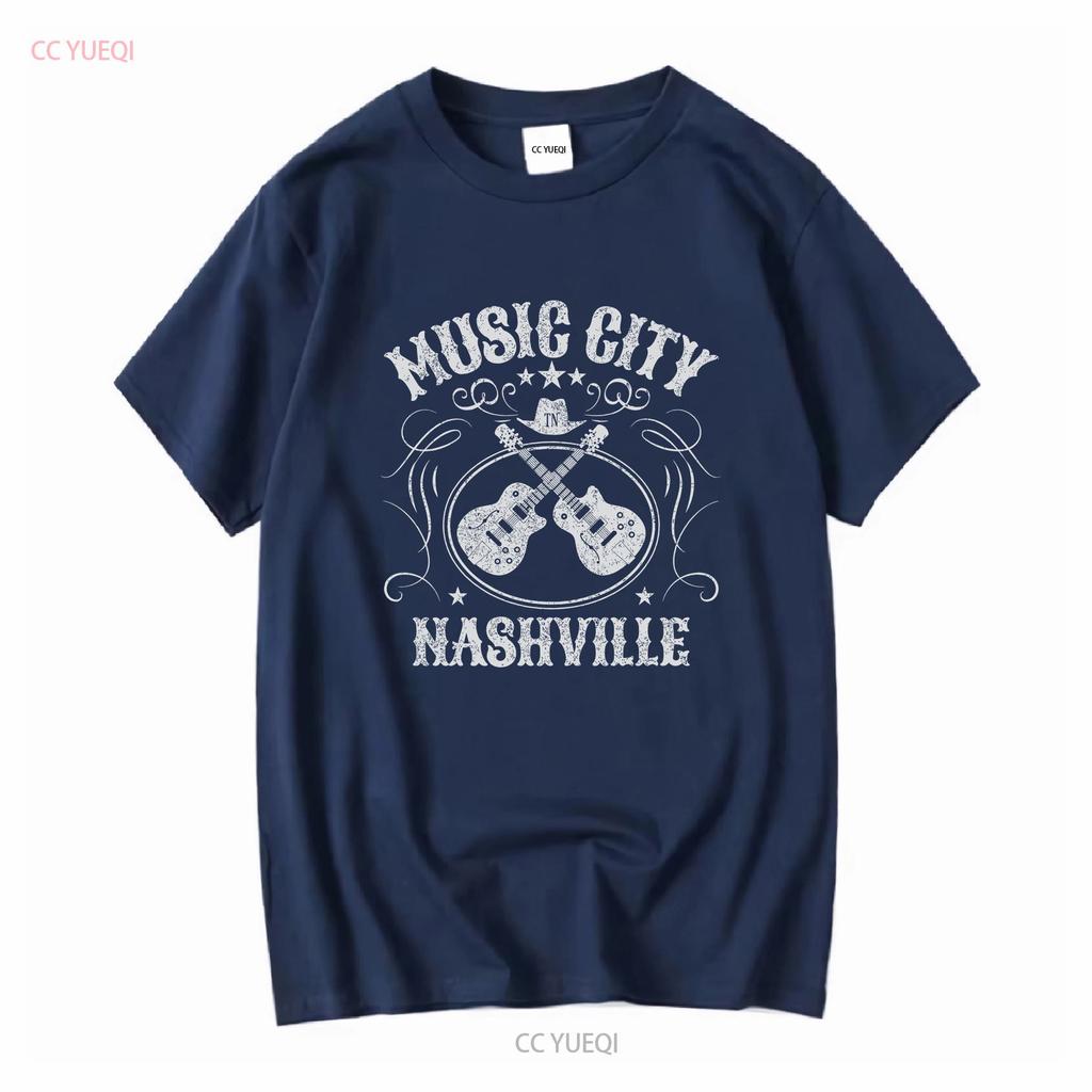 Nashville Music City T Shirt Country Cowgirl Long Or Short Sleeves Vintage Washed Top For Everyday Wear Comfortable Breathable