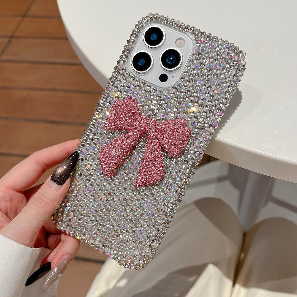 Bling Diamond Crystal Bowknot Glitter Phone Case for IPhone 16 15 14 13 12 Air 17 Pro Max 11 Shockproof Stylish Back Case Cover