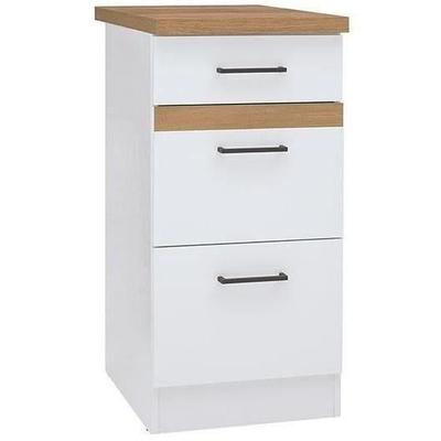 JUNONA 40 Cm Kitchen Base Unit - 3 Drawers + Worktop - Glossy White