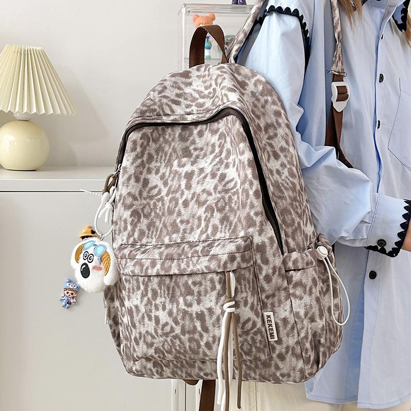 School Bag Japanese Ins Leopard Print College Student School Bag Personalized Versatile Niche Unpopular Fashion Backpack Leisure Travel Backpack