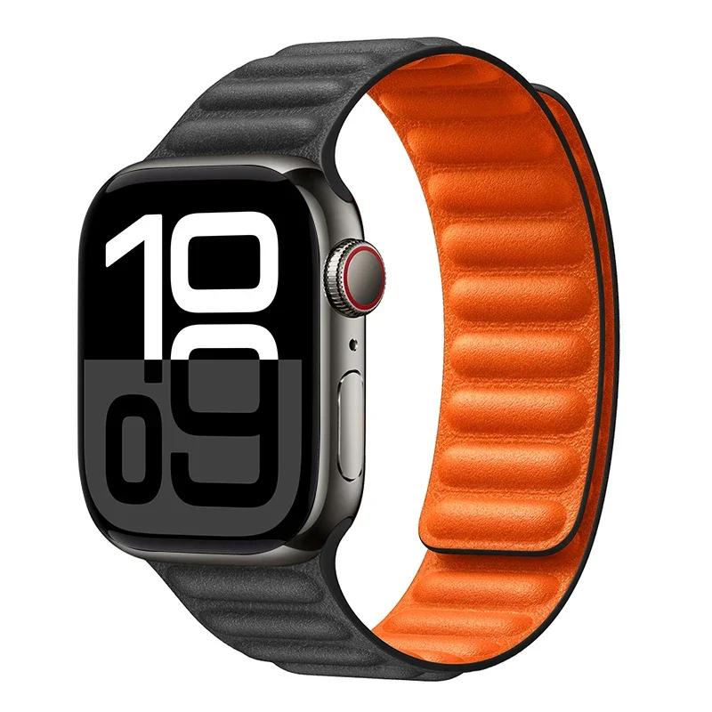 Leather Strap for Apple Watch Band 42mm 46mm 45mm 44mm 40mm Original Magnetic Loop Link Bracelet iWatch Ultar 2 49mm 10 9 8 7 SE
