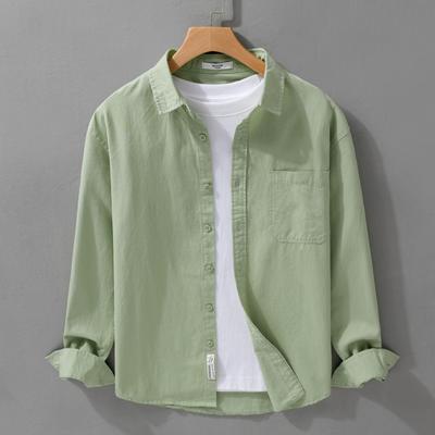 Spring and Summer Long Sleeve Mens Shirts Korean Version Solid Color Slim Shirts Comfort Pure Cotton Turn Down Collar Solid Color Casual Tops