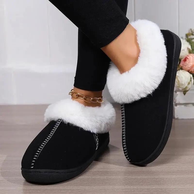 Faux Fur Keep Warm Slippers Women Winter Soft Thick Plush House Slippers Woman Comfort Soft Sole Non-Slip Cotton Padded Shoes