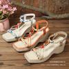 European and American Wedge Sandals Women's Bohemian 2025 New 43 Large Size Ethnic Elastic High-heeled Sandals