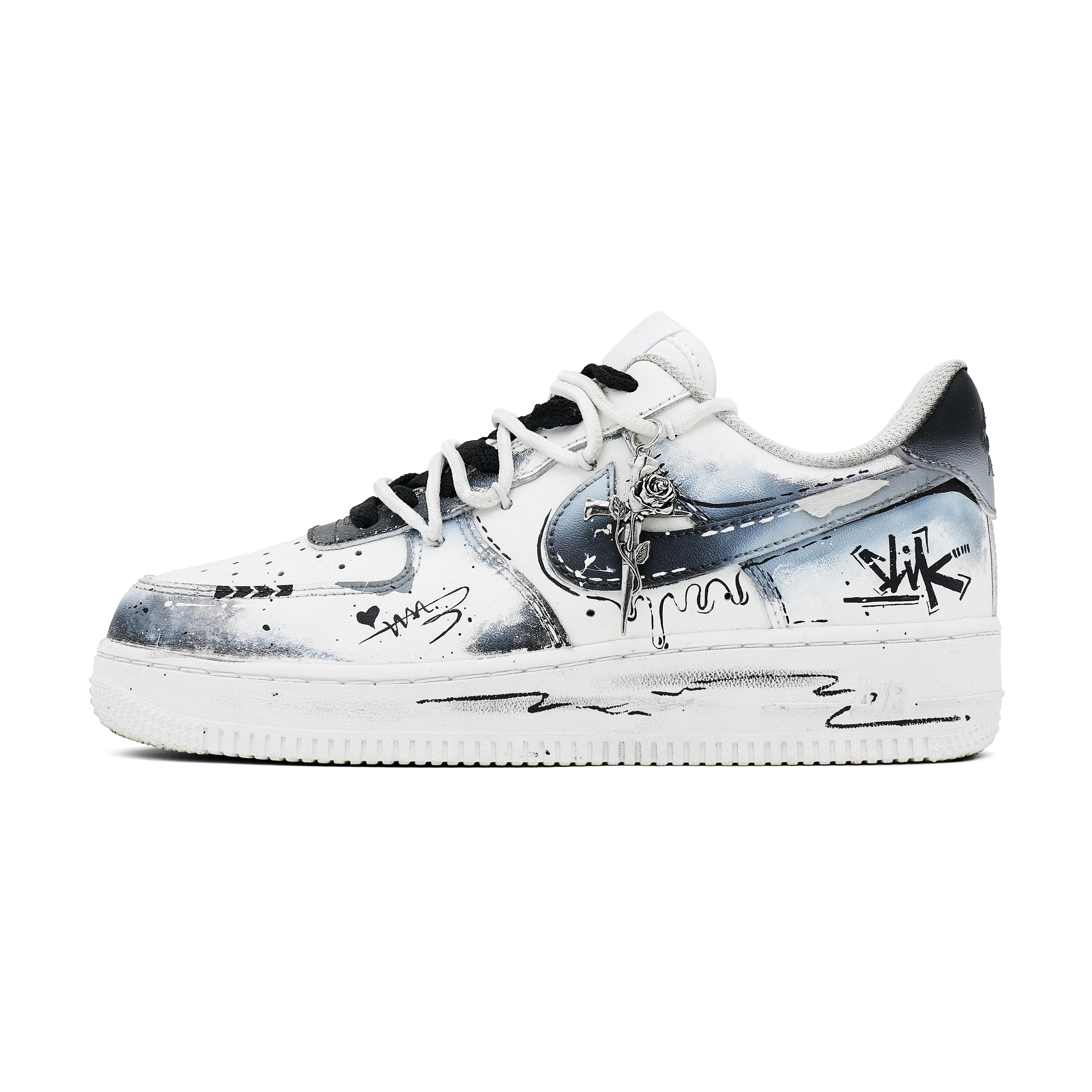 

Nike Air Force 1 Dark Silver Slip Resistant, Abrasion Resistant, Breathable Low top Skateboard Shoes Unisex Black White CW2288-111(Team2017-) 38
