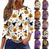 Women's 3/4 Sleeve Loose Fit Casual Shirt Round Neck Halloween Print Top Comfortable Lightweight Fabric Suitable for Everyday Wear