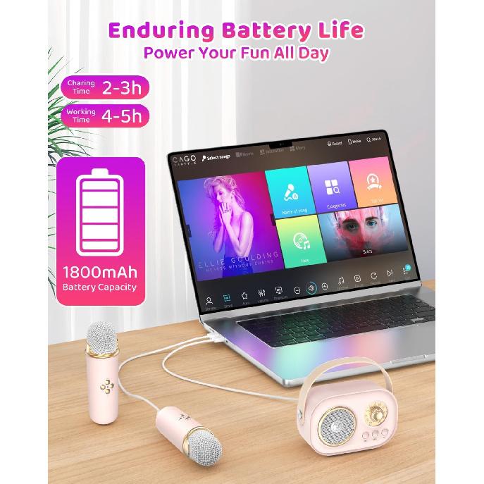 Mini Karaoke Machine with 2 Wireless Microphones,Portable Bluetooth Karaoke Machine for Kids Toys Gifts Boys Girls 3 4 5 6 7 8 9 10 11 12+ Years Old