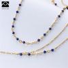 Blue Crystal Double Layer Necklace with Gold Plated Sweater Chain Trendy Unisex Party Occasion