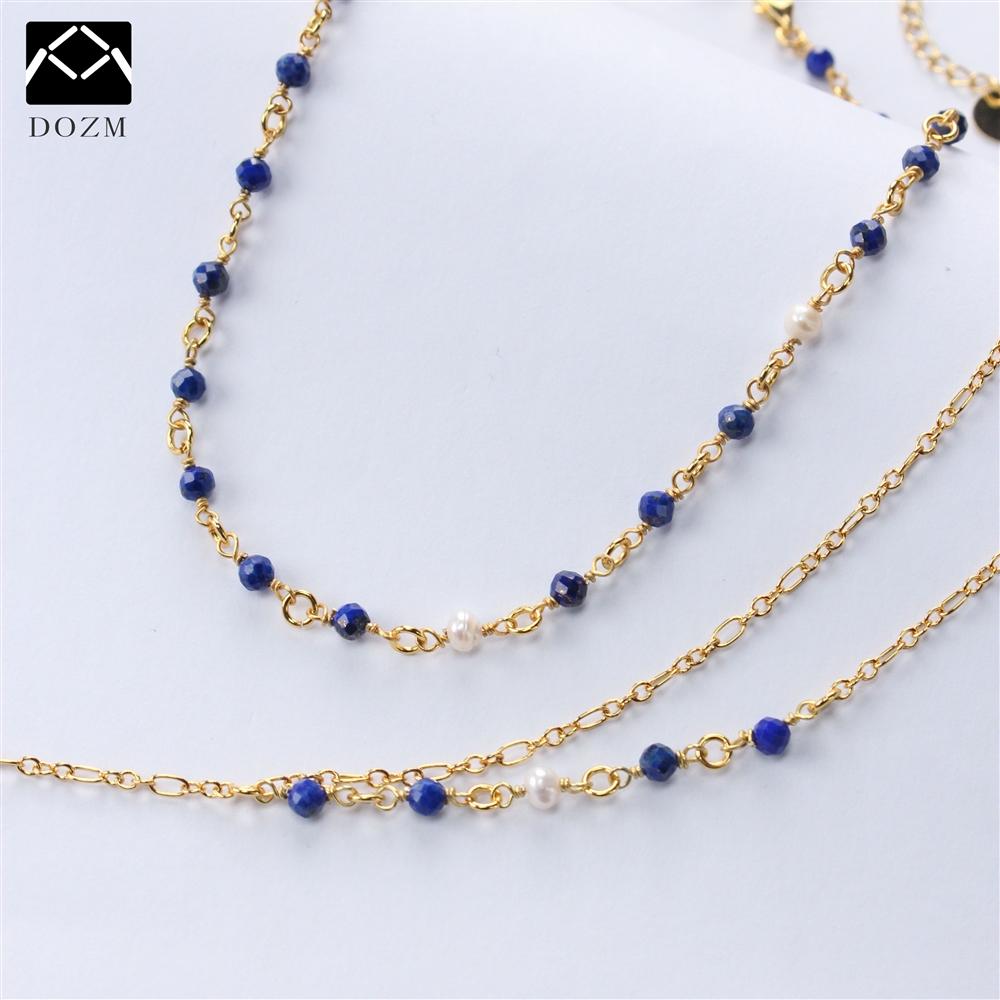Blue Crystal Double Layer Necklace with Gold Plated Sweater Chain Trendy Unisex Party Occasion
