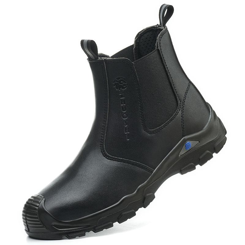 

men casual steel toe covers work safety boots slip-on genuine leather welding shoes worker ankle botas safe footwear protection 285 чёрный