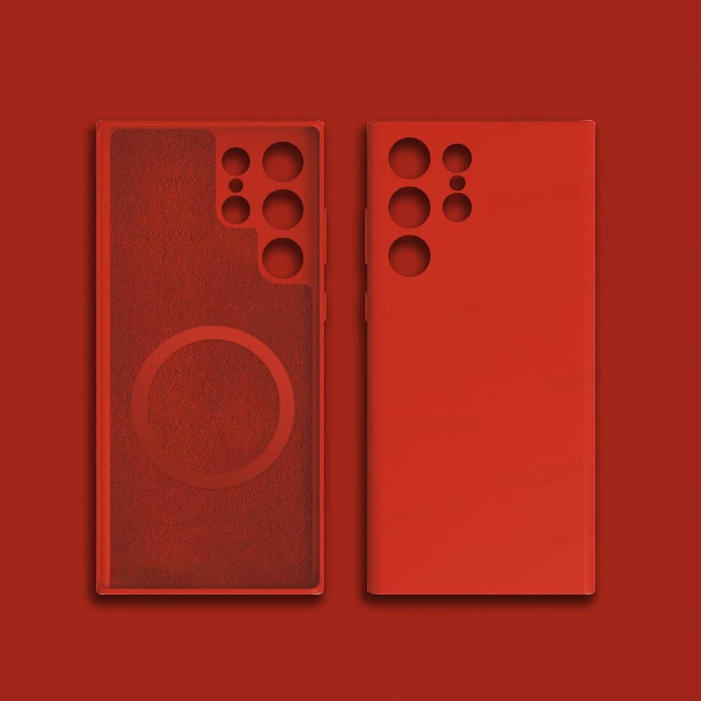 

Жидкий силиконовый чехол Magsafe для Samsung Galaxy S24 S23 S22 S21 Ultra Fe, магнитная мягкая задняя крышка с беспроводной зарядкой, защитная крышка For Samsung S24Ultra