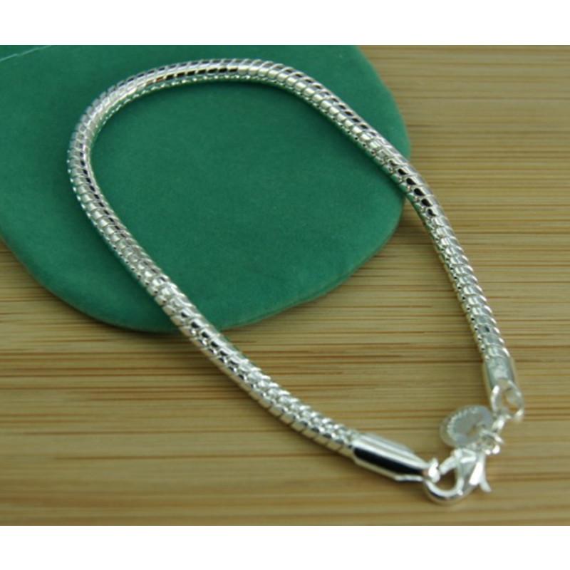 New 925 Sterling Silver 3mm Snake Chain Basis Bracelet for Woman Charm Wedding Engagement Fashion Party Jewelry Gift