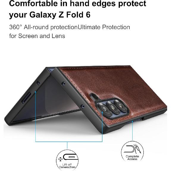 Foluu Case for Samsung Galaxy Z Fold 6, with Front Built-in Screen Protector, PU Leather + Hard PC Shell Ultra Thin Slim Durable Protective Phone