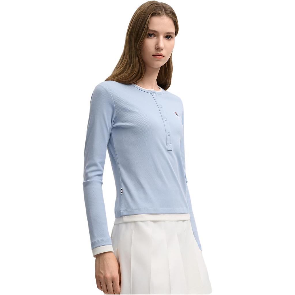 Fila Heritage Fake Two-Piece Round Neck Casual Slim Fit Knitted Long Sleeve T-Shirt Women Tops F11W548214F-LB